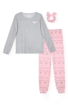 Sleep On It Kids' Whisper Two-piece Hacci Knit Pajamas & Scrunchie Set In Gray