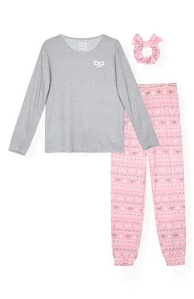 Sleep On It Kids' Whisper Two-piece Hacci Knit Pajamas & Scrunchie Set In Gray