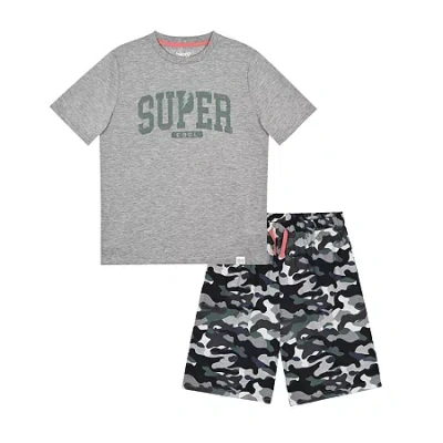 Sleep On It Little & Big Kid Boys Crew Neck Short Sleeve 2-pc. Pajama Set In Gray