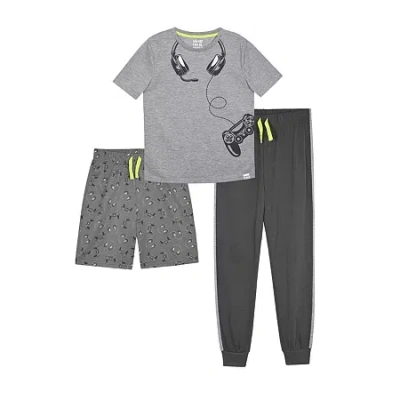 Sleep On It Little & Big Kid Boys Crew Neck Short Sleeve 3-pc. Pajama Set In Gray