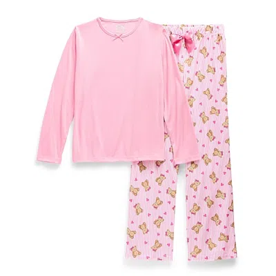 Sleep On It Little & Big Kid Girls Crew Neck Long Sleeve 2-pc. Pajama Set In Pink