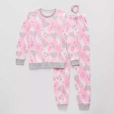 Sleep On It Little & Big Kid Girls Crew Neck Long Sleeve 3-pc. Pajama Set In Pink