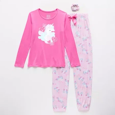Sleep On It Little & Big Kid Girls Crew Neck Long Sleeve 3-pc. Pajama Set In Multi