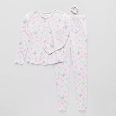 Sleep On It Little & Big Kid Girls Crew Neck Long Sleeve 3-pc. Pajama Set In White