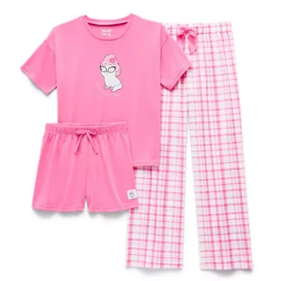 Sleep On It Little & Big Kid Girls Crew Neck Short Sleeve 3-pc. Pajama Set In Pink