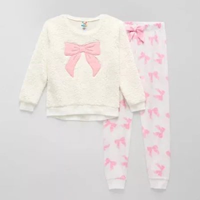 Sleep On It Little & Big Kid Girls Plush Crew Neck Long Sleeve 2-pc. Pajama Set In Pink