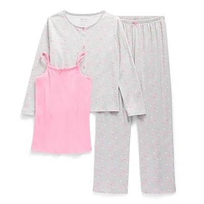Sleep On It Little & Big Kid Girls Round Neck Long Sleeve 3-pc. Pajama Set In Gray