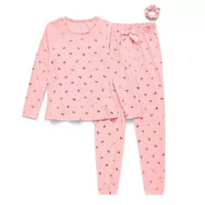 Sleep On It Little & Big Kid Girls Velour Crew Neck Long Sleeve 3-pc. Pajama Set In Pink