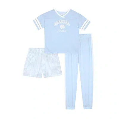 Sleep On It Little & Big Kid Girls V-neck Short Sleeve 3-pc. Pajama Set In Blue