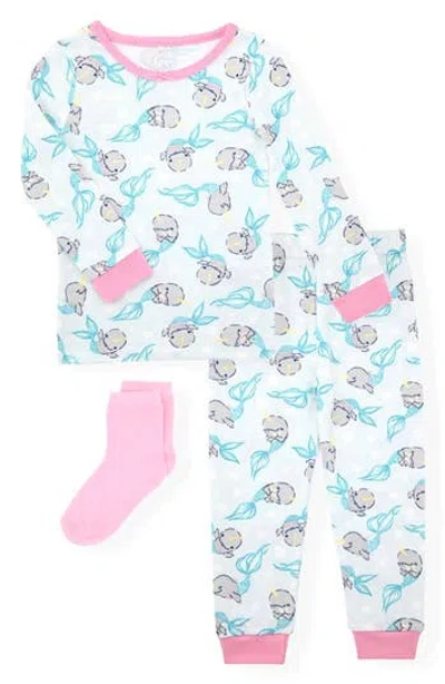Sleep On It Babies'  Narwhal Print Fitted Two-piece Pajamas In Blue