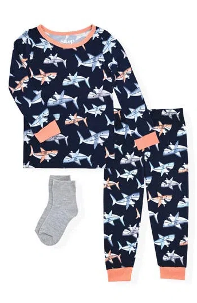 Sleep On It Kids'  Print Fitted Two-piece Pajamas & Socks Set In Blue