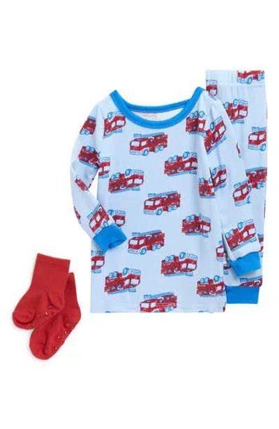 Sleep On It Babies'  Print Fitted Two-piece Pajamas & Socks Set In Blue