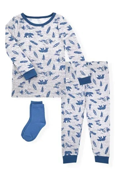 Sleep On It Babies'  Print Fitted Two-piece Pajamas & Socks Set In Blue