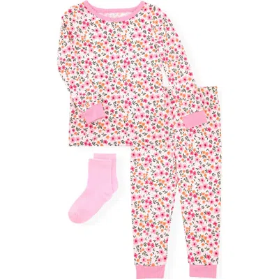 Sleep On It Kids'  Print Fitted Two-piece Pajamas & Socks Set In Multi