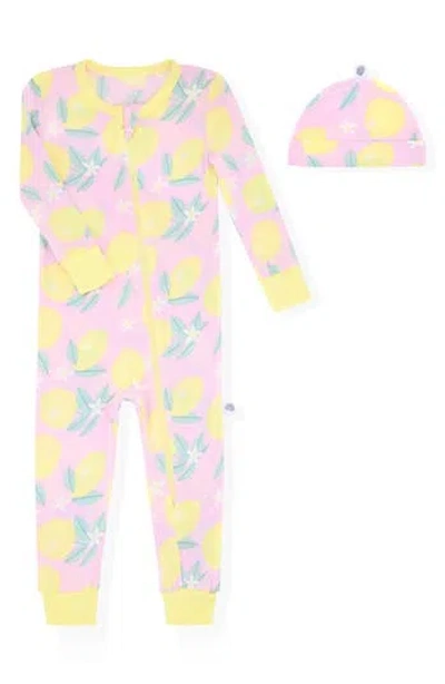 Sleep On It Babies'  Print Romper & Hat Set In Pink