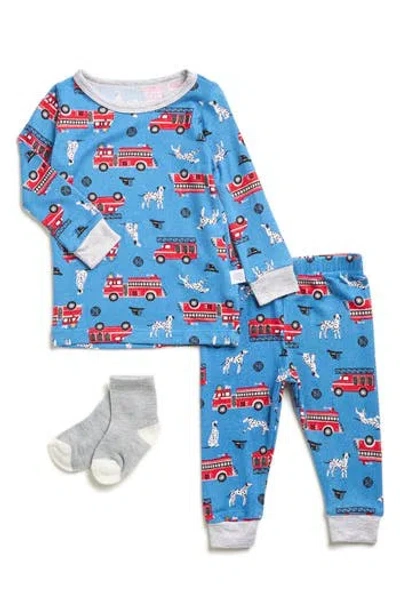 Sleep On It Babies'  Print Soft Jersey Long Pajamas & Socks Set In Blue