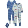 Sleep On It Set Of 2 Assorted Convertible Footies & Socks Set In Blue