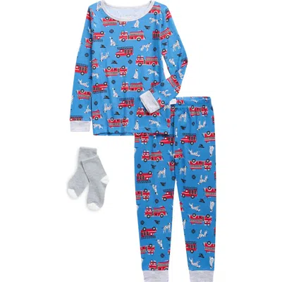 Sleep On It Kids'  Supersoft Fitted Two-piece Pajamas & Socks Set In Blue