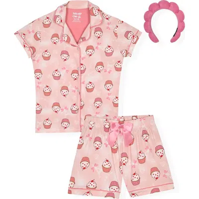 Sleep On It Kids'  Two-piece Short Pajamas & Headband Set In Pink