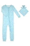 Sleep On It Woodland Creature Print Romper Pajamas & Softie In Turq