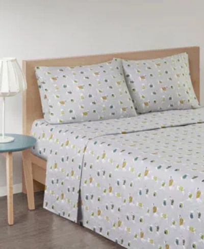 Sleep Philosophy True North Cotton Flannel 4-piece King Sheet Set Bedding In Grey Dogs