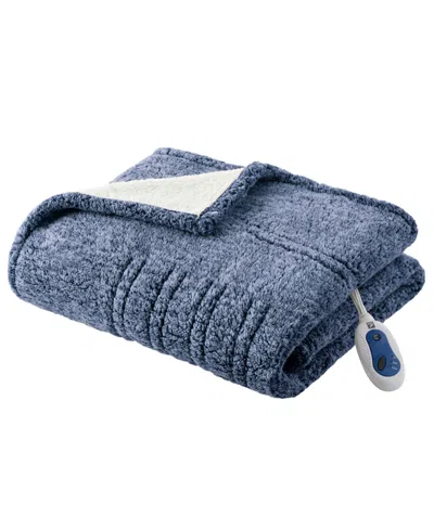 Sleep Philosophy Marbled Sherpa Heated Throw, 50" X 60" In Blue