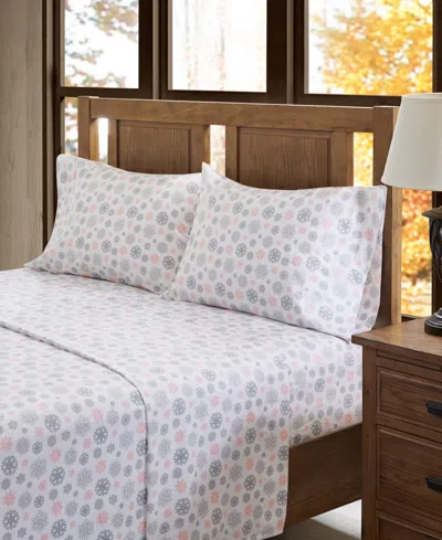 Sleep Philosophy True North By  Novelty Printed Cotton Flannel 4-pc. Sheet Set, Queen In Pink,grey Snowflakes