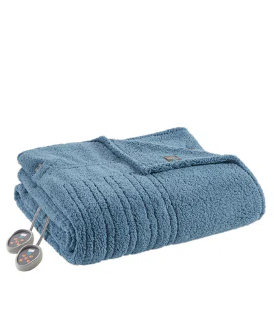 Sleep Philosophy Sherpa Heated Blanket, Queen In Blue