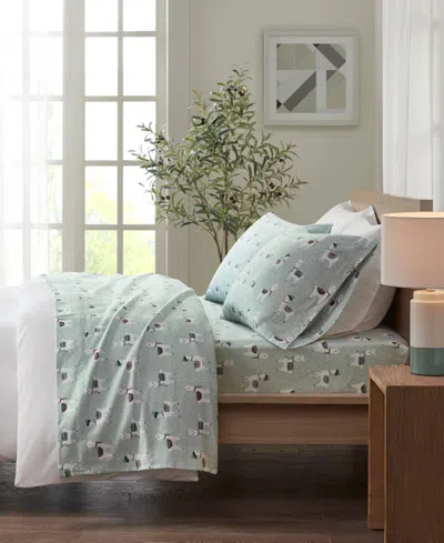 Sleep Philosophy True North By  Novelty Printed Cotton Flannel 3-pc. Sheet Set, Twin In Seafoam Llama