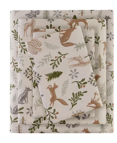 Sleep Philosophy True North By  Novelty Printed Cotton Flannel 4-pc. Sheet Set, California King In Tan Woodland Winter