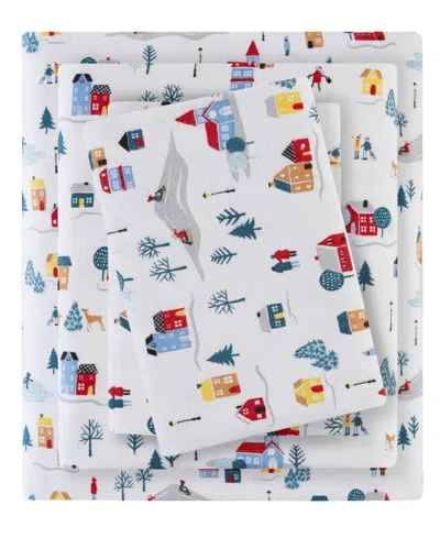 Sleep Philosophy True North By  Novelty Printed Cotton Flannel 4-pc. Sheet Set, Full In White Vill