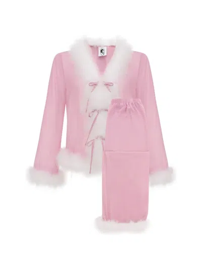 Sleeper Afrodita Faux Fur-trim Pajama Set In Pink