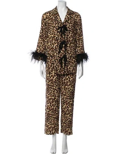Pre-owned Sleeper Animal Print Feather Trim Pajamas In Multi