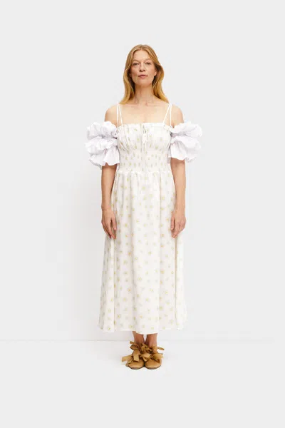Sleeper Arle Ruffled Linen Maxi Dress In Daisies