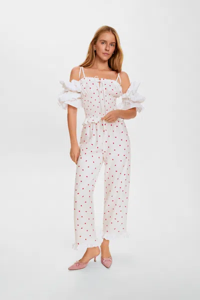 Sleeper Arle Ruffled Linen Top In Strawberries In White