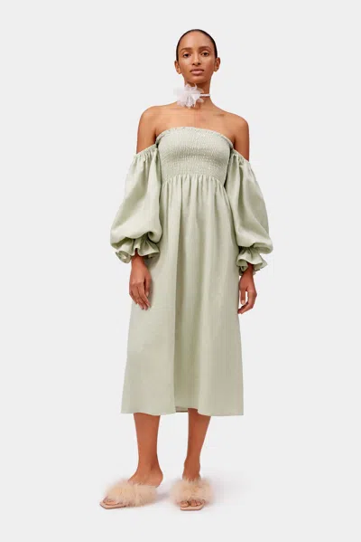 Sleeper Atlanta Linen Dress In Light Green