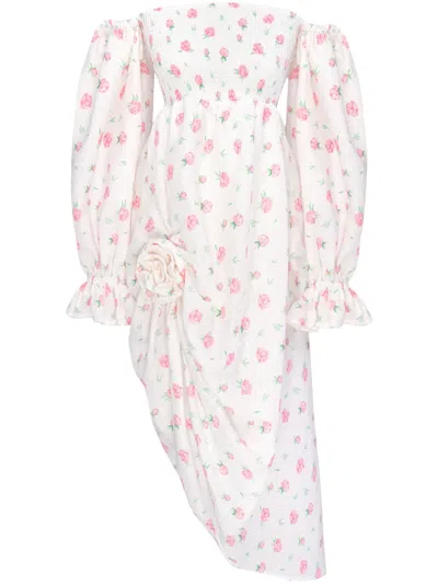 Sleeper Atlanta Rose-print Linen Dress In White