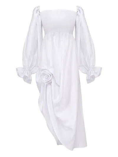 Sleeper Smocked Off-shoulder Dress In White