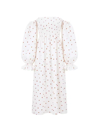 Sleeper Atlanta Strawberry-print Linen Midi Dress In Multi