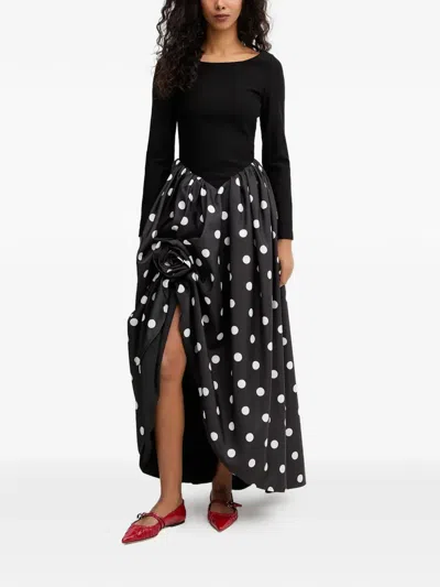 Sleeper Aurora Polka Dot-pattern Flower-embellishment Maxi Dress In Black
