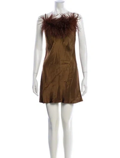Pre-owned Sleeper Bateau Neckline Mini Dress In Brown