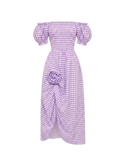 Sleeper Belle Gingham-print Maxi Dress In Purple