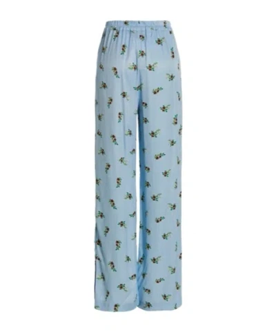 Sleeper Blossom Floral-print Satin Pants In Blue