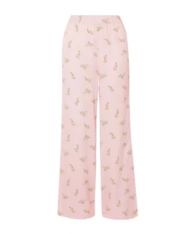 Sleeper Blossom Floral-print Satin Pants In Pink