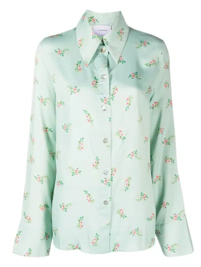 Sleeper Blossom-print Pyjama Shirt In Green
