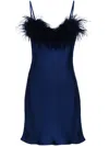 Sleeper Boheme Mini Slip Dress With Feathers In Navy In Blau