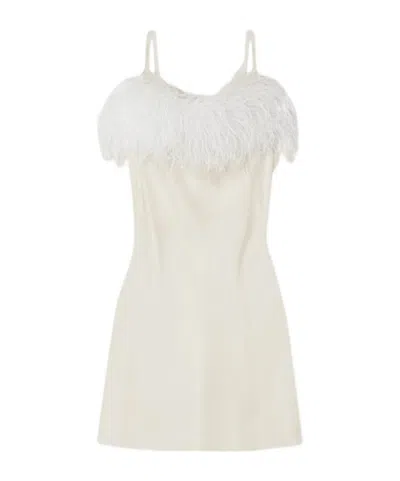 Sleeper Boheme Feather-trimmed Ecovero-satin Mini Dress In White