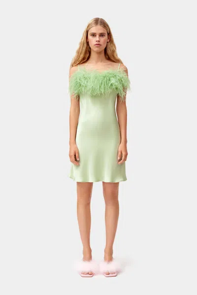 Sleeper Boheme Mini Slip Dress With Feathers In Mint