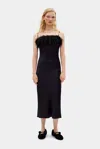 Sleeper Boheme Slip Dress With Feathers In Black