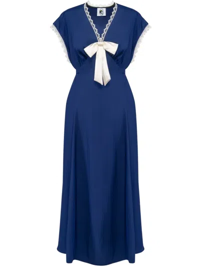 Sleeper Bow-detailing Satin Midi Dress In 蓝色